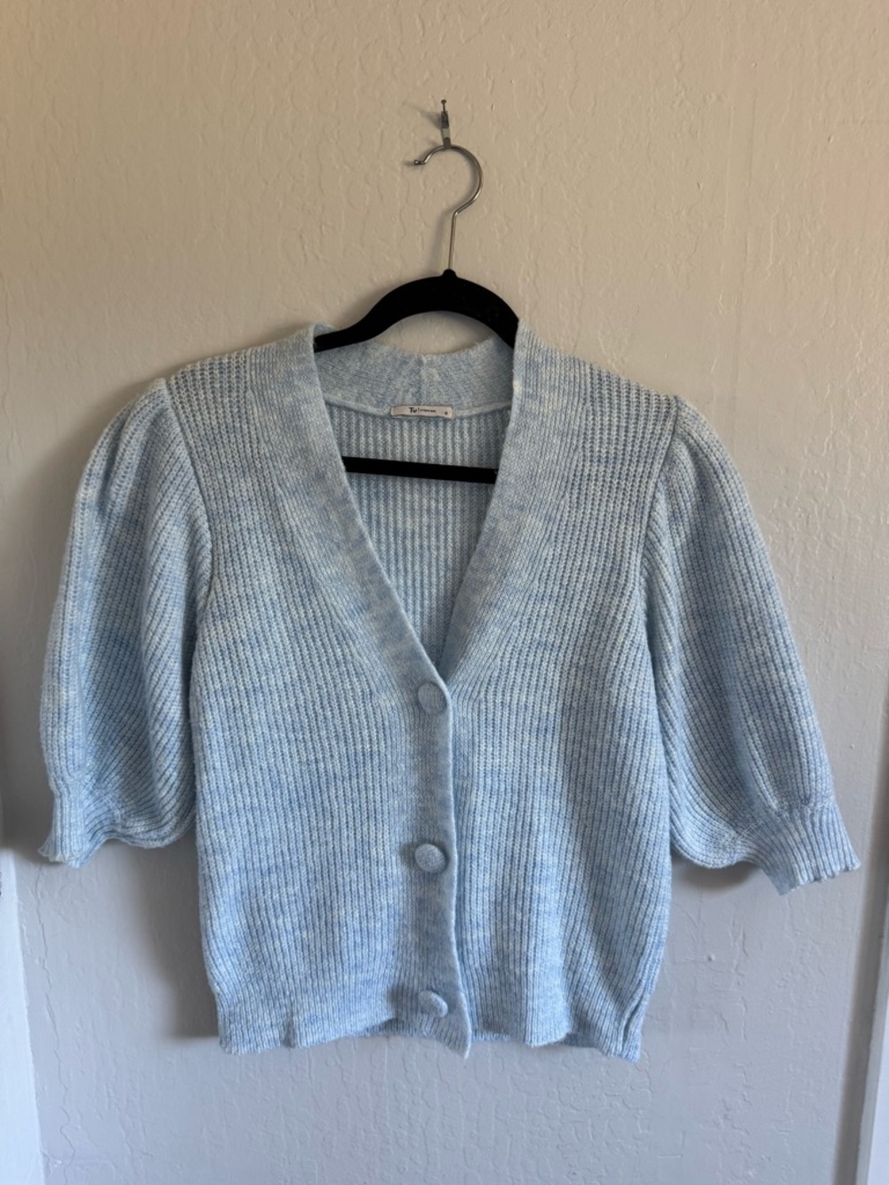 Soft Light Blue V-Neck Button-Front Cardigan